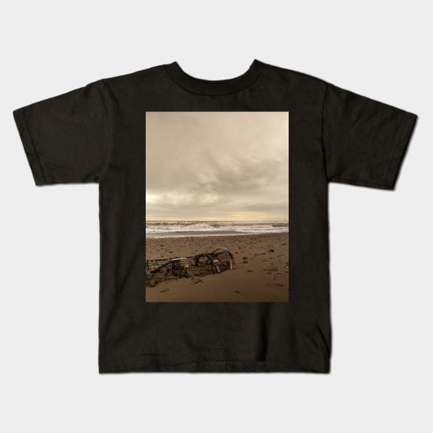 Stranded Lobster Trap on a New Brunswick Beach V3 Kids T-Shirt by Family journey with God